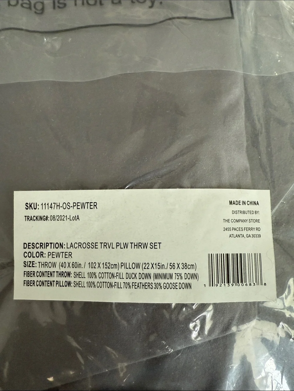 The Company Store Lacrosse Travel Gray Pillow and Throw Set NWT